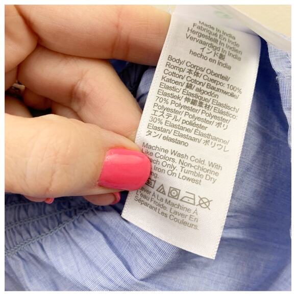 J Crew Factory Smocked Tie-Shoulder Blue Tank Top - Picture 7 of 8